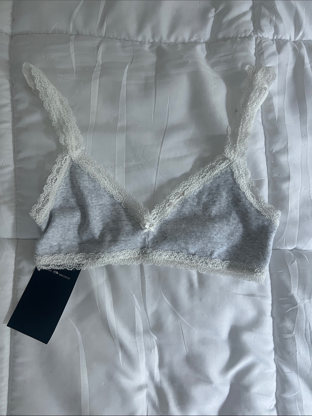 NWT! Brandy Melville White Lace-Trim Bralette in Light Gray
